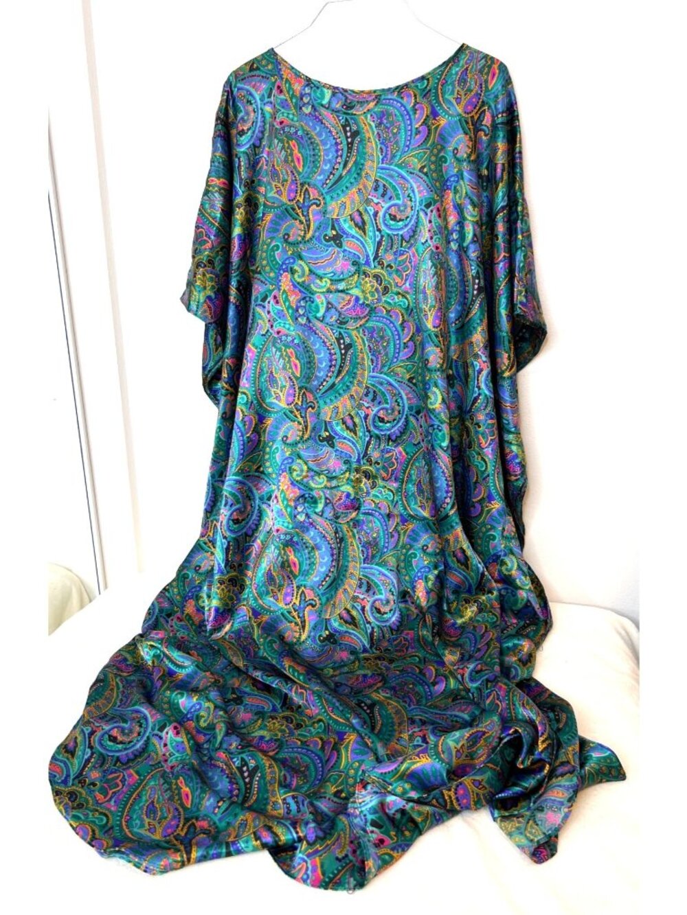Vintage California Miss Kaftan Paisley Rich Colors Boho Lounge Dress One Size